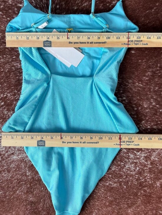 Becca Monte Carlo Belted Rib One Piece Swimsuit Bright Oasis Blue Small - Picture 9 of 16